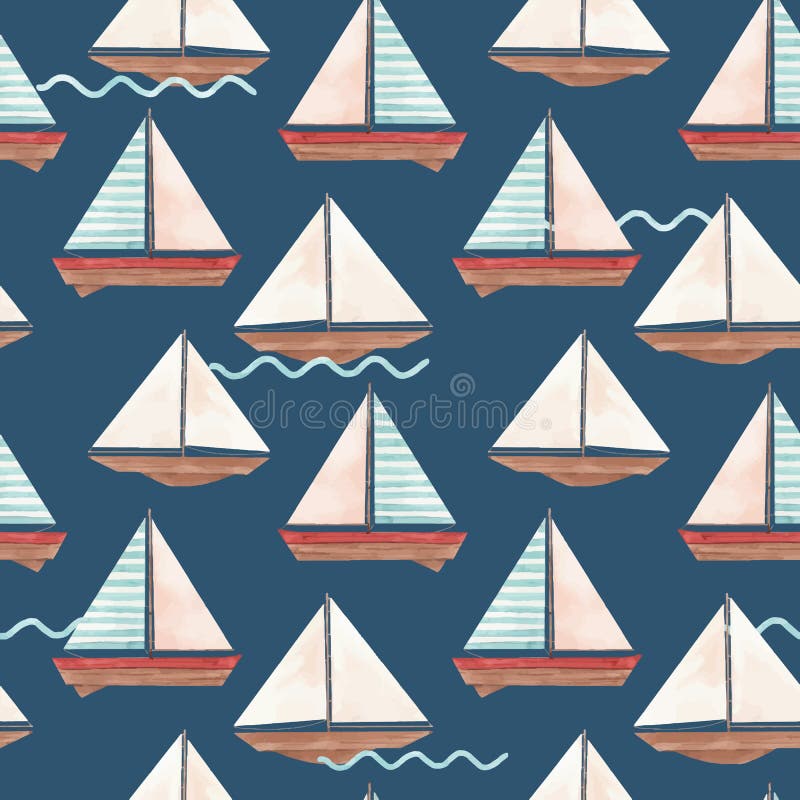 Beautiful seamless vector pattern with watercolor marine elements boat ship yacht lighthouse shell starfish. Beautiful seamless vector pattern with watercolor marine elements boat ship yacht lighthouse shell starfish
